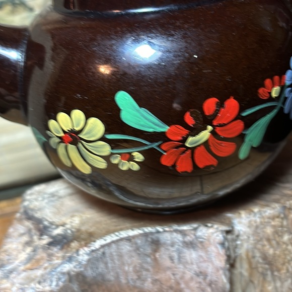 Brown Floral Teapot England Hand Painted Spout Turned Down - Picture 9 of 17